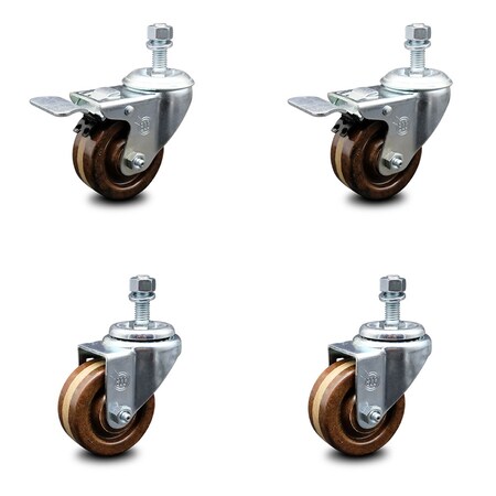 Service Caster 3 Inch High Temp Phenolic Wheel Swivel 1/2 Inch Stem Caster Total Lock Brake, 2PK SCC-TSTTL20S314-PHSHT-121315-2-S-2